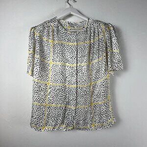 VTG Eva Laurel New York Womens White Black Dots Print Puff Sleeve Blouse Size 16